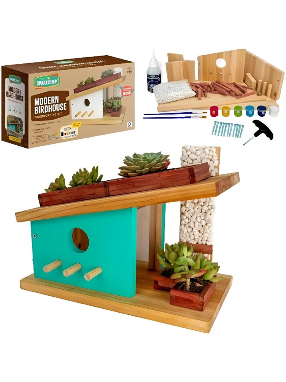 Modern Birdhouse Woodworking Kit, Complete DIY Birdhouse for Kids